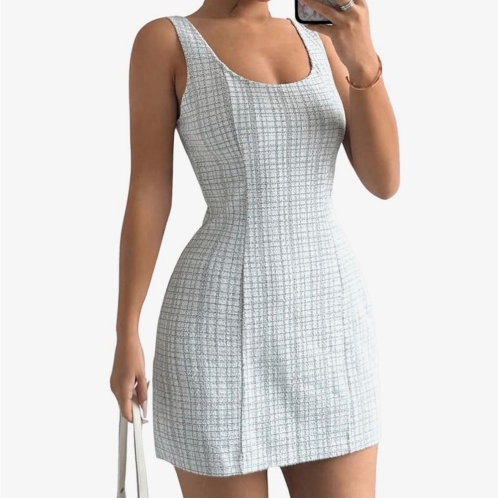 Women's Plaid Print Scoop Neck Mini Dress Summer Sleeveless Tank Dress XL
